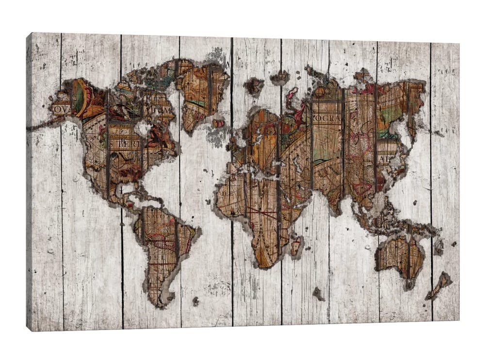 iCanvas Wood Map Art by Diego Tirigall Canvas Art Wall Decor